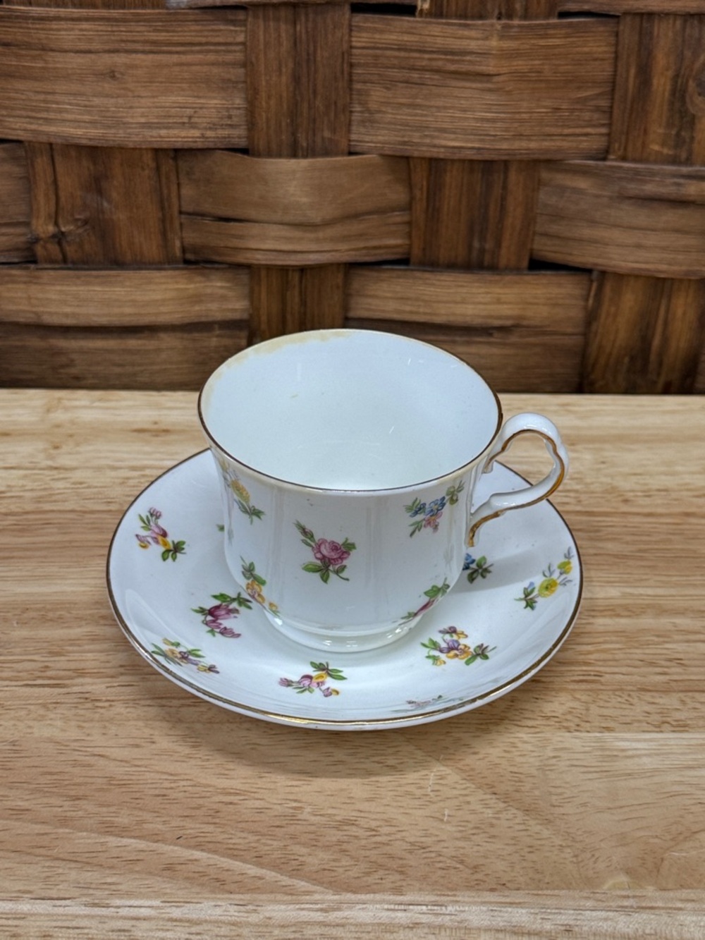 Antique Collingwoods White Porcelain Teacup and Saucer with Floral Pattern